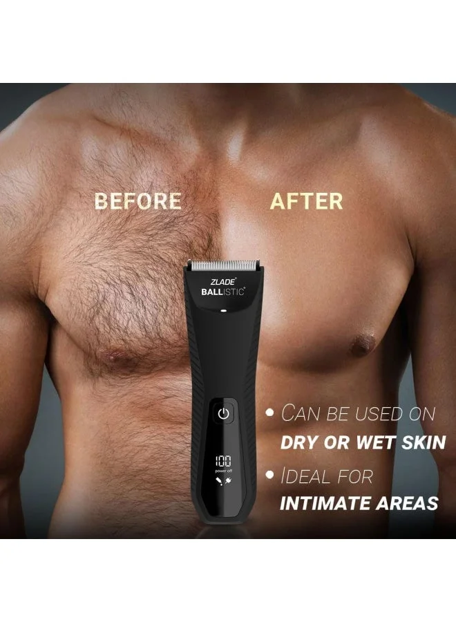 Zlade  ZLADE Ballistic Manscaping Water Proof IPX7 Body Trimmer | Precision Groomer for Private Parts, Beard & Body | Waterproof, Cordless & hypoallergenic 1.5mm Guard | Zero Nicks & Cuts | Black for Men | Best Price UAE